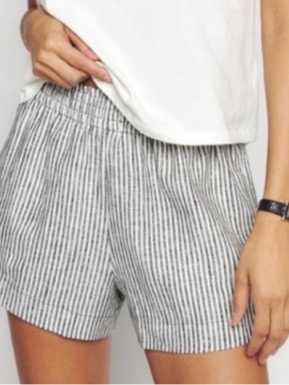 Reformation Mila Linen Shorts Navy Striped Elastic-Waist Shorts -